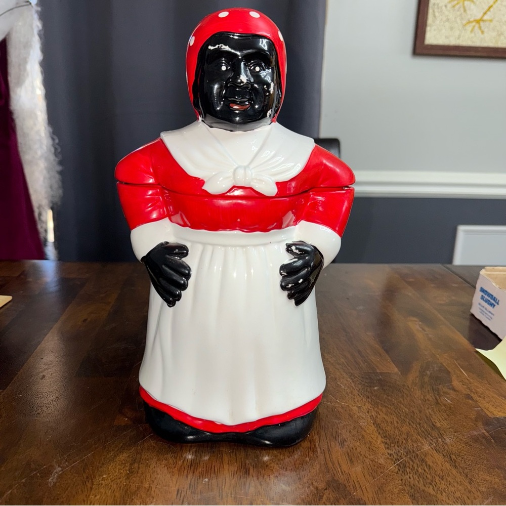 Vintage Ceramic Cookie Jar Lady in Red Dress